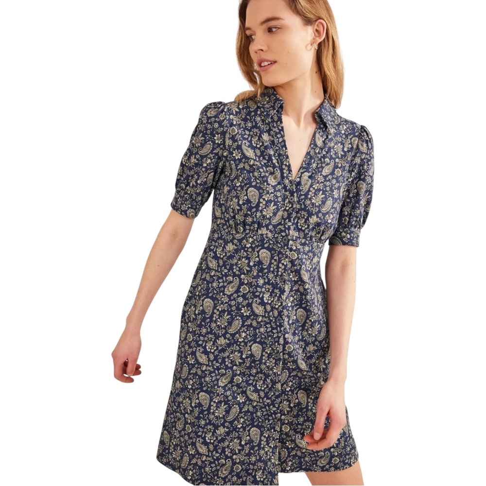 Boden Button Jersey Mini Tea Dress Paisley Print Women’s 8‎ Petite